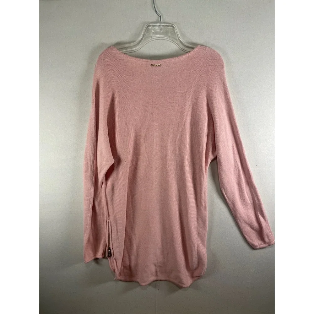 Michael Kors Pink Side Zip High Low Crew Neck Knit Sweater Womens Large G32